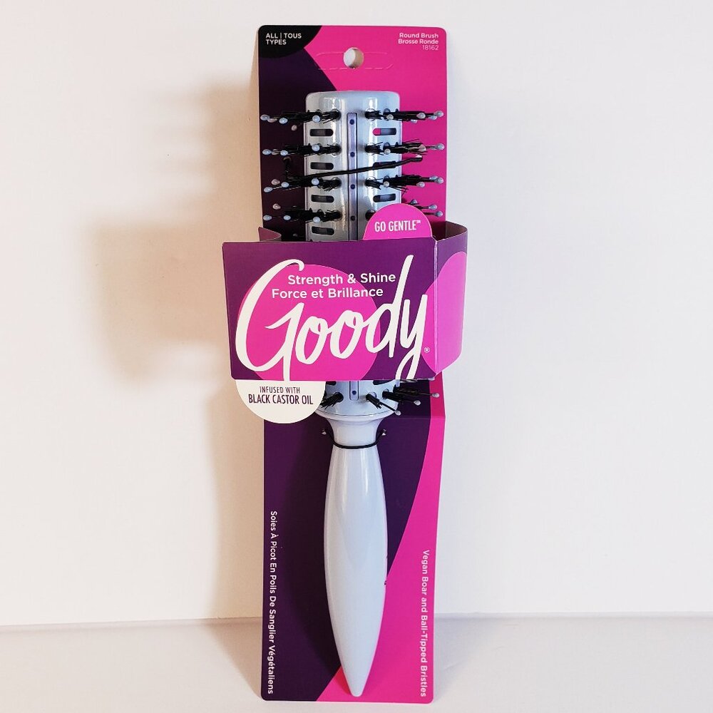 Goody Round Brush Infused with Black Castor Oil Vegan Boar & Ball-Tipped Bristle